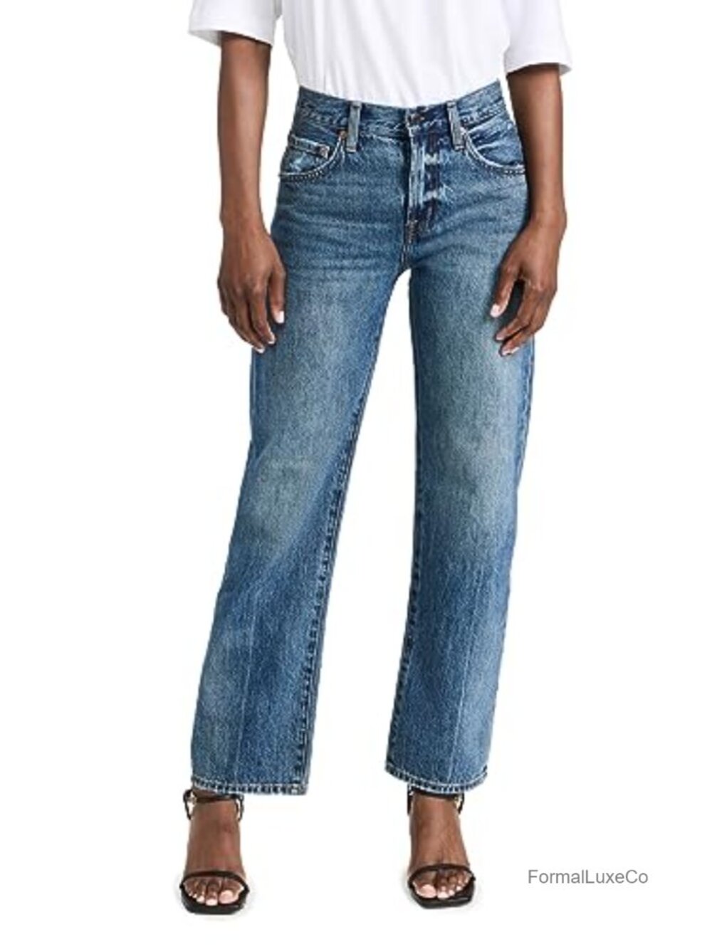 Mid Rise Bowed Straight Jeans Non-Stretch Denim 5-Pocket